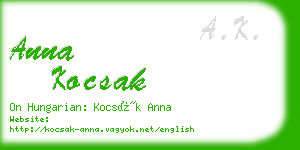 anna kocsak business card